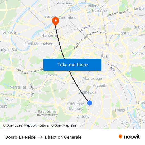 Bourg-La-Reine to Direction Générale map