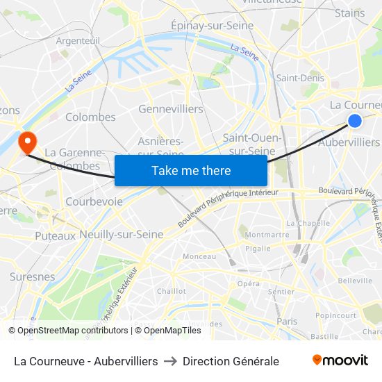 La Courneuve - Aubervilliers to Direction Générale map