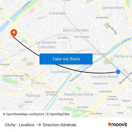 Clichy - Levallois to Direction Générale map