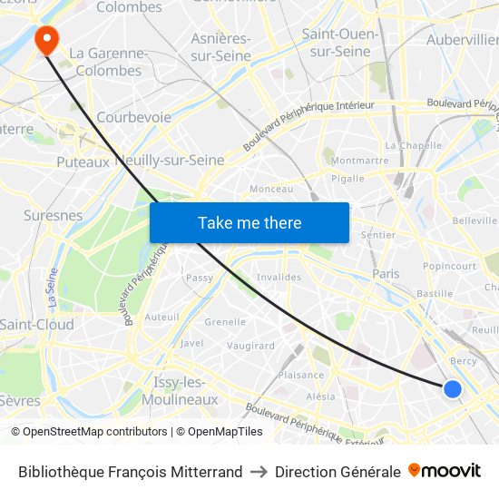 Bibliothèque François Mitterrand to Direction Générale map