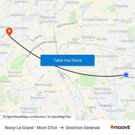 Noisy-Le-Grand - Mont D'Est to Direction Générale map