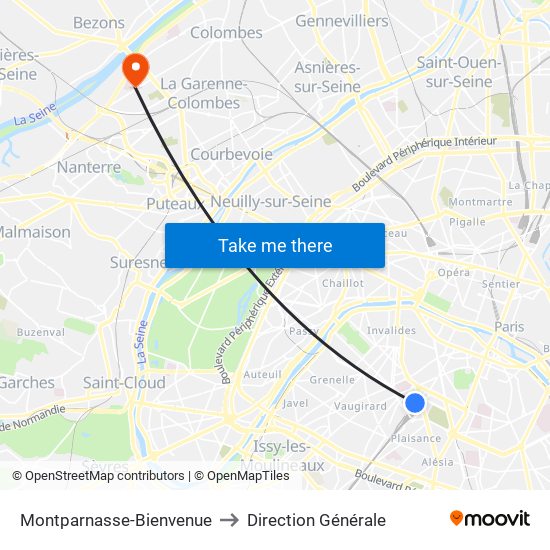 Montparnasse-Bienvenue to Direction Générale map