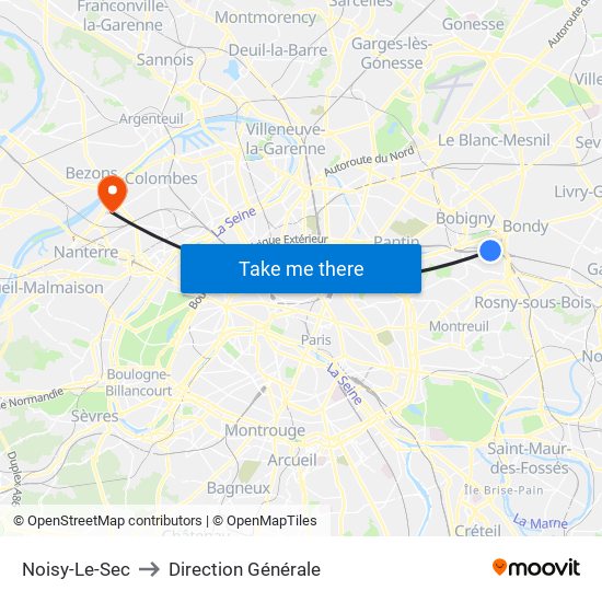 Noisy-Le-Sec to Direction Générale map