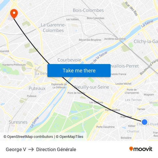 George V to Direction Générale map