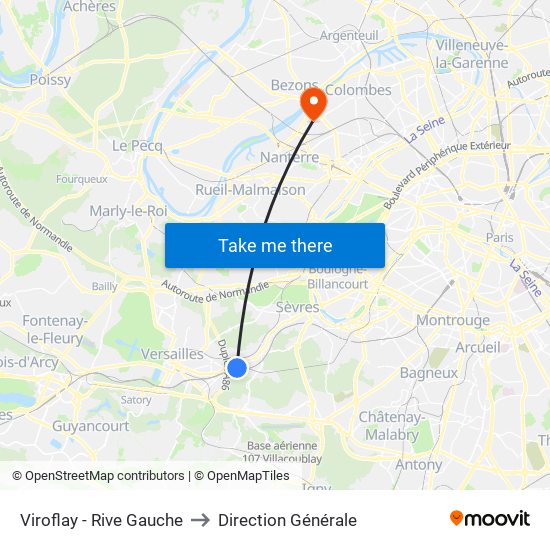Viroflay - Rive Gauche to Direction Générale map