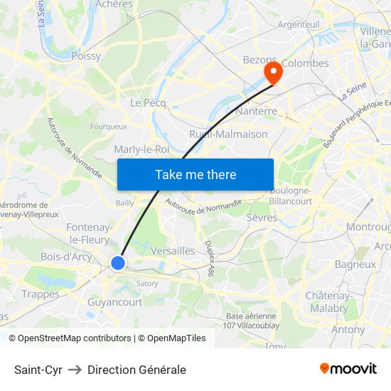 Saint-Cyr to Direction Générale map