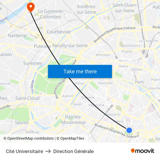 Cité Universitaire to Direction Générale map