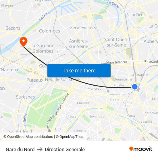 Gare du Nord to Direction Générale map