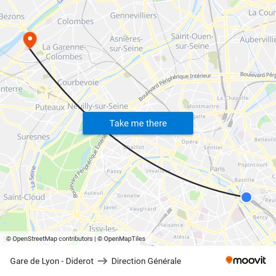 Gare de Lyon - Diderot to Direction Générale map
