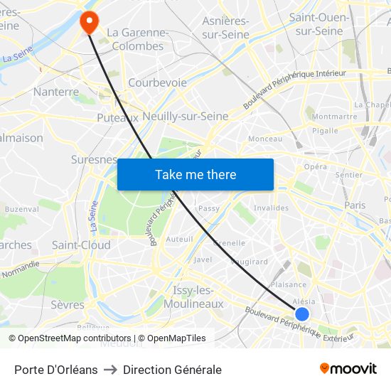 Porte D'Orléans to Direction Générale map