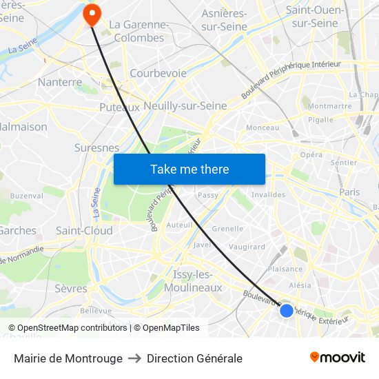 Mairie de Montrouge to Direction Générale map
