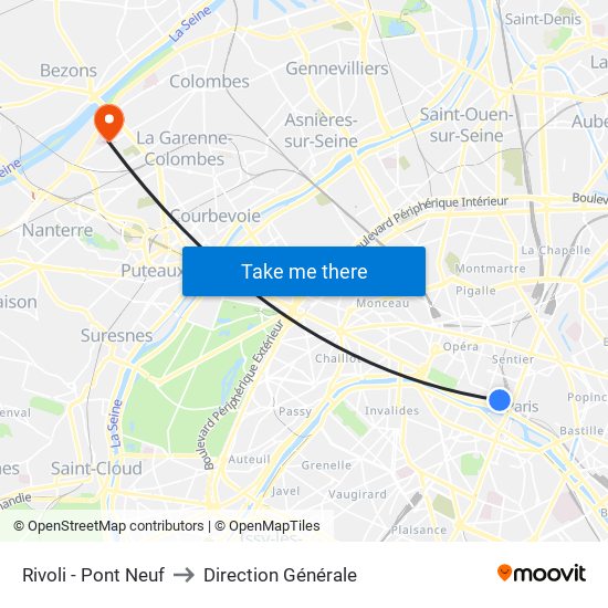 Rivoli - Pont Neuf to Direction Générale map
