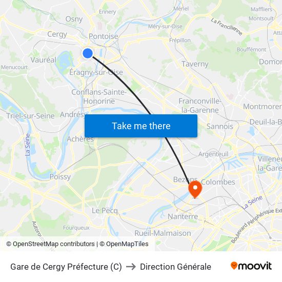Gare de Cergy Préfecture (C) to Direction Générale map