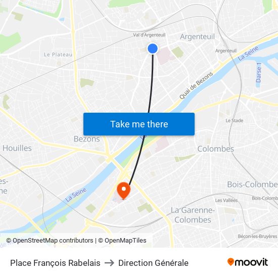 Place François Rabelais to Direction Générale map