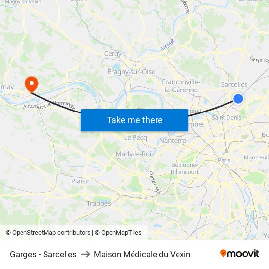 Garges - Sarcelles to Maison Médicale du Vexin map
