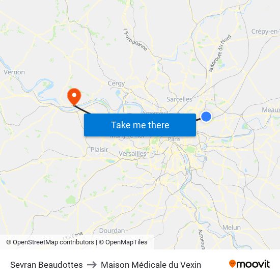 Sevran Beaudottes to Maison Médicale du Vexin map