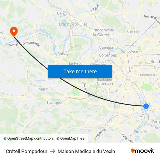 Créteil Pompadour to Maison Médicale du Vexin map