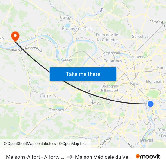 Maisons-Alfort - Alfortville to Maison Médicale du Vexin map