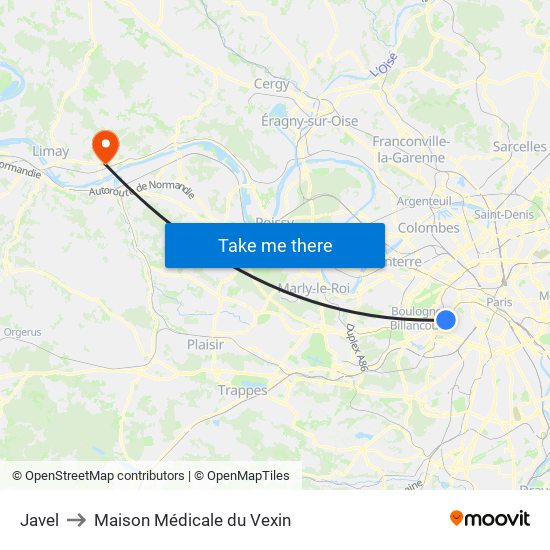 Javel to Maison Médicale du Vexin map