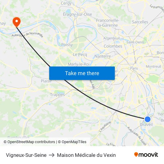 Vigneux-Sur-Seine to Maison Médicale du Vexin map
