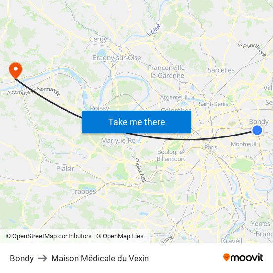 Bondy to Maison Médicale du Vexin map