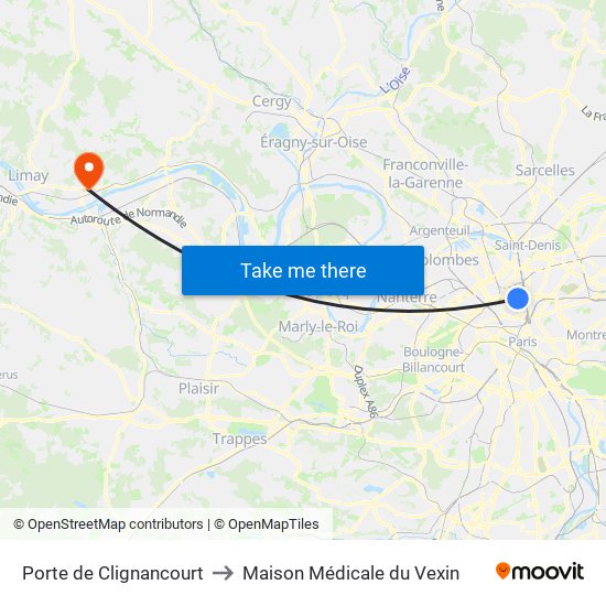 Porte de Clignancourt to Maison Médicale du Vexin map