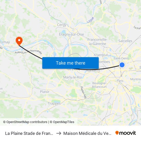 La Plaine Stade de France to Maison Médicale du Vexin map
