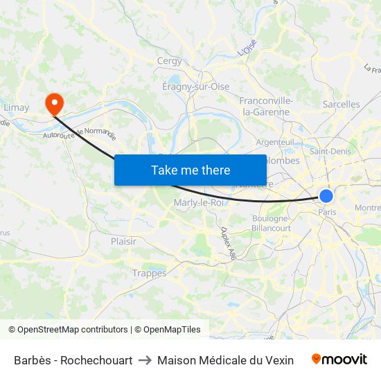 Barbès - Rochechouart to Maison Médicale du Vexin map