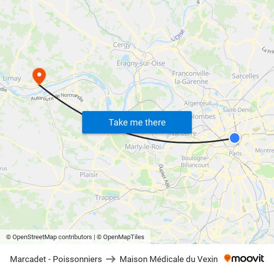 Marcadet - Poissonniers to Maison Médicale du Vexin map