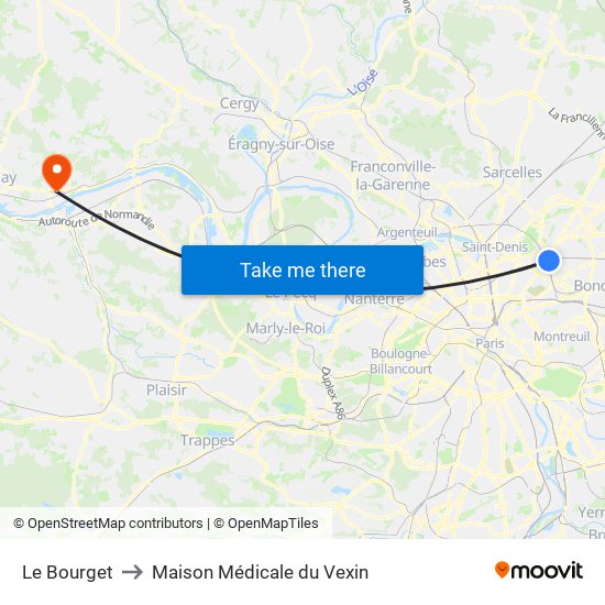 Le Bourget to Maison Médicale du Vexin map