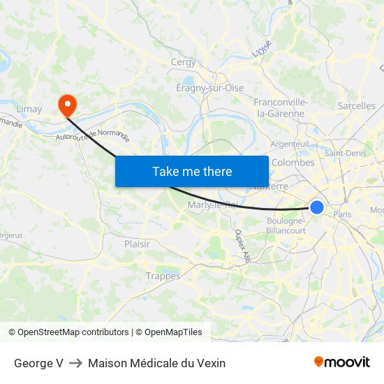 George V to Maison Médicale du Vexin map