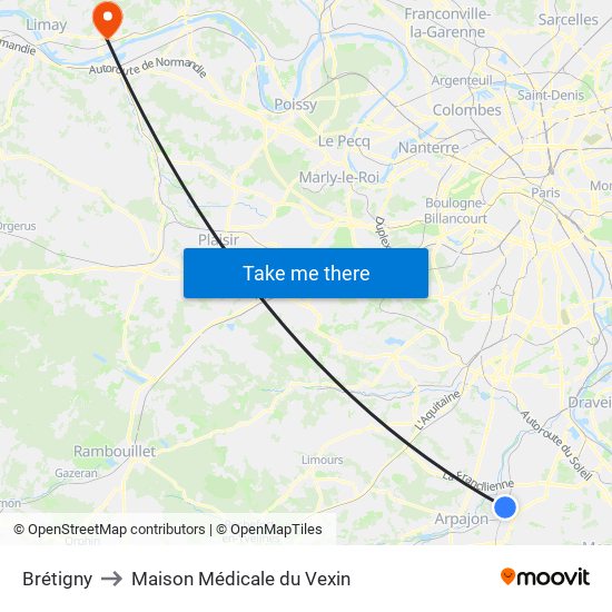 Brétigny to Maison Médicale du Vexin map