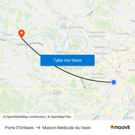 Porte D'Orléans to Maison Médicale du Vexin map