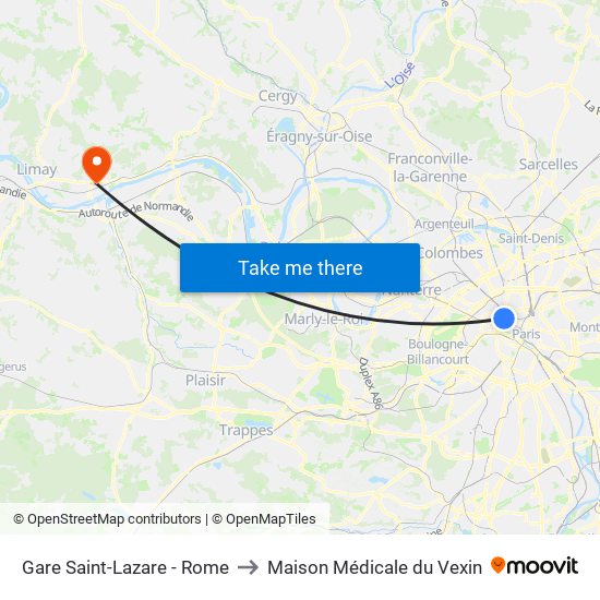 Gare Saint-Lazare - Rome to Maison Médicale du Vexin map