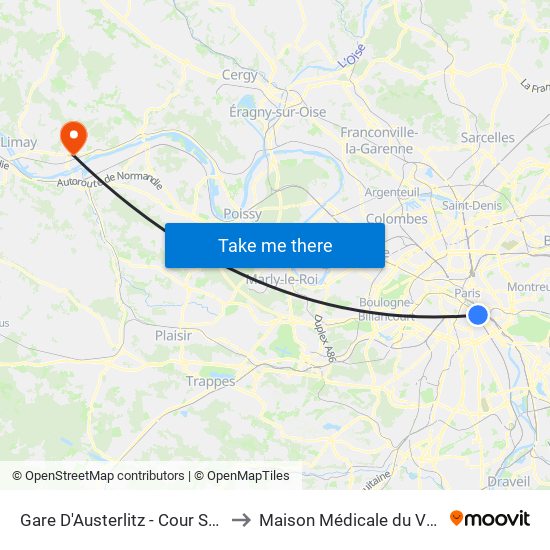 Gare D'Austerlitz - Cour Seine to Maison Médicale du Vexin map