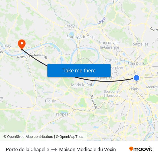 Porte de la Chapelle to Maison Médicale du Vexin map