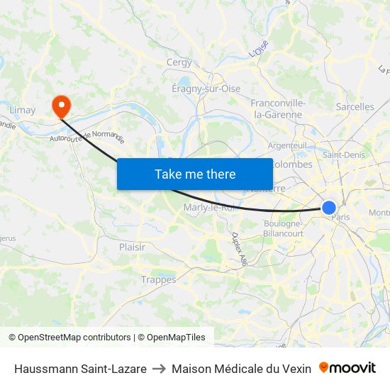 Haussmann Saint-Lazare to Maison Médicale du Vexin map