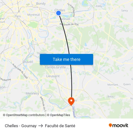 Chelles - Gournay to Faculté de Santé map