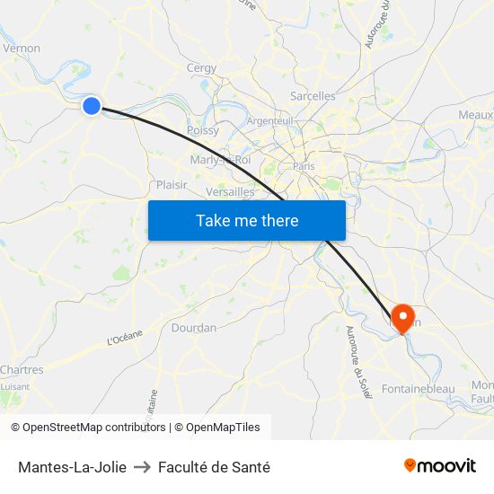 Mantes-La-Jolie to Faculté de Santé map