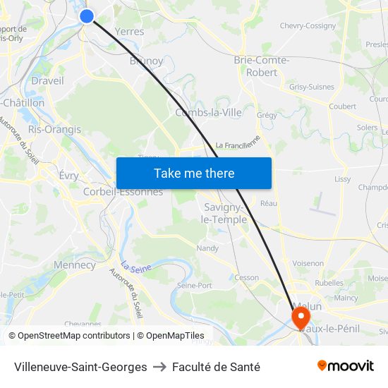 Villeneuve-Saint-Georges to Faculté de Santé map