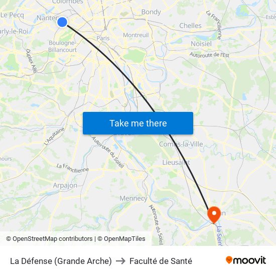 La Défense (Grande Arche) to Faculté de Santé map