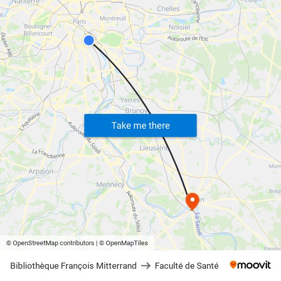 Bibliothèque François Mitterrand to Faculté de Santé map