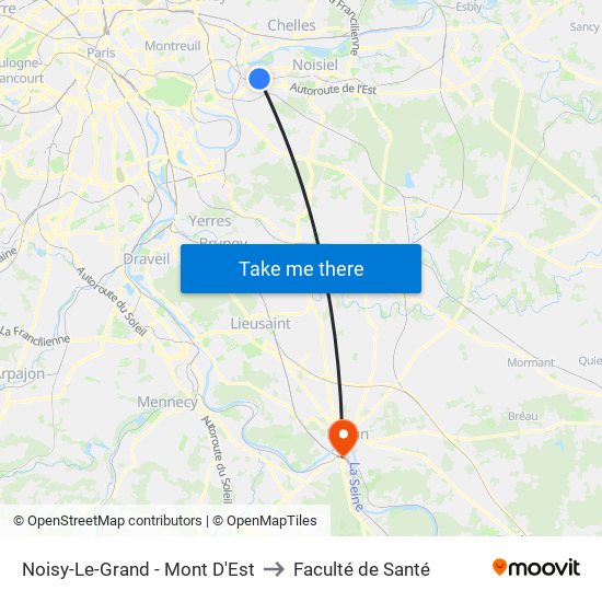 Noisy-Le-Grand - Mont D'Est to Faculté de Santé map