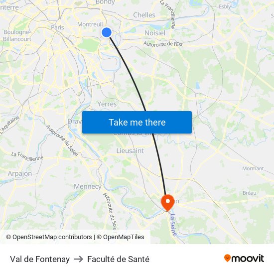 Val de Fontenay to Faculté de Santé map