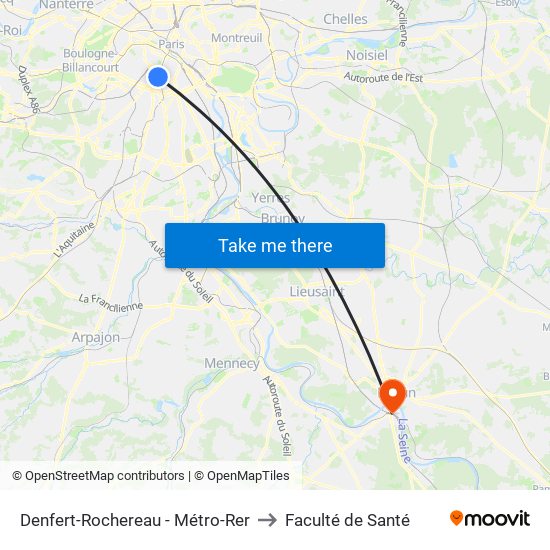 Denfert-Rochereau - Métro-Rer to Faculté de Santé map