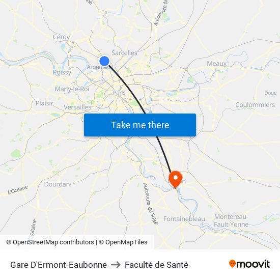 Gare D'Ermont-Eaubonne to Faculté de Santé map