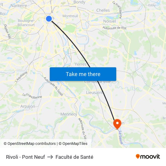 Rivoli - Pont Neuf to Faculté de Santé map