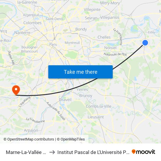 Marne-La-Vallée Chessy to Institut Pascal de L'Université Paris-Saclay map