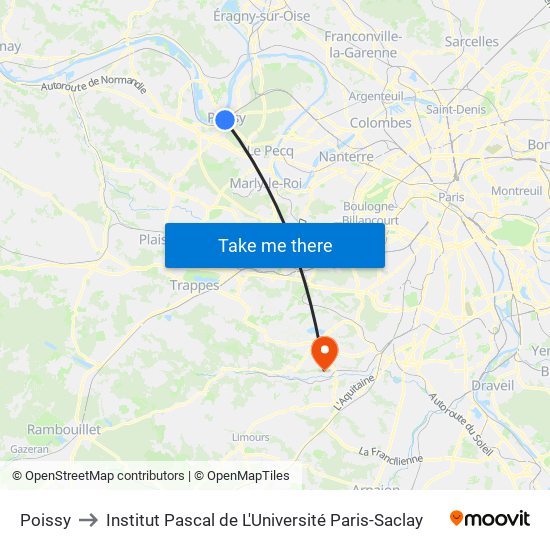 Poissy to Institut Pascal de L'Université Paris-Saclay map