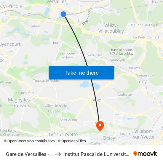 Gare de Versailles - Chantiers to Institut Pascal de L'Université Paris-Saclay map